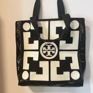 Black and White Patent Leather Tory Burch Tote